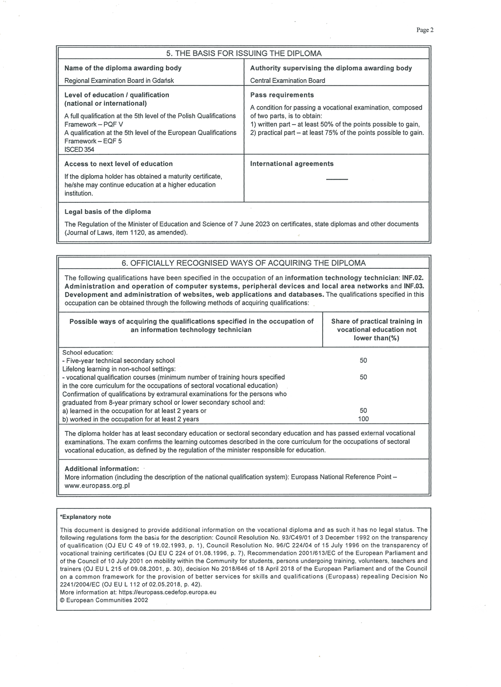 Europass Diploma english version page 2